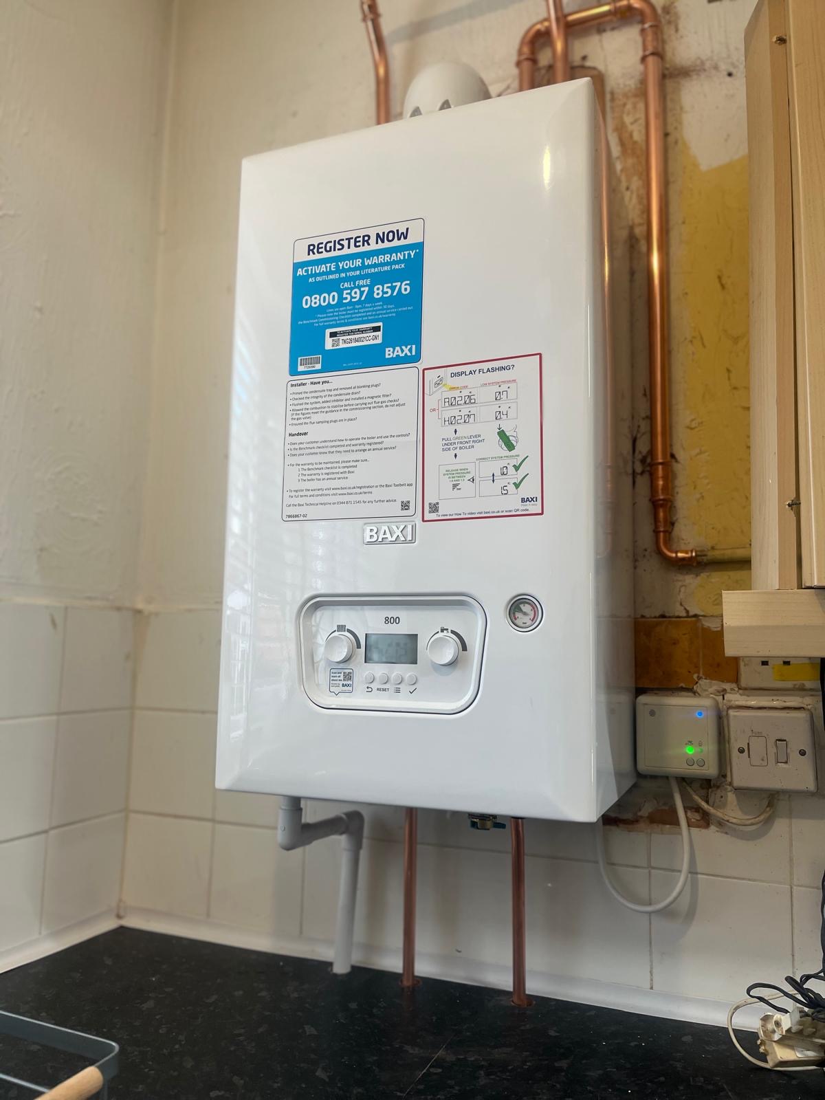 Baxi boiler installation with tidy copper pipework