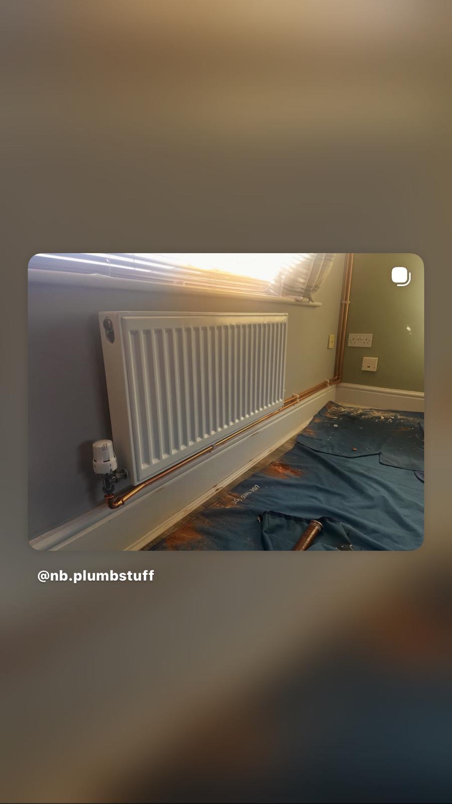 Radiator installation with new copper pipework